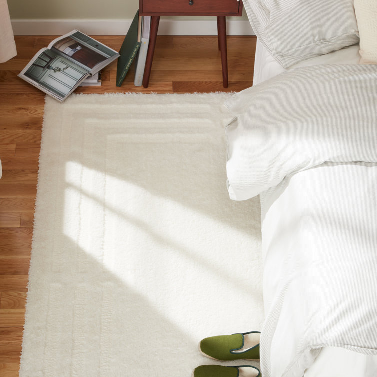 Ivory Geometric Shag Synthetic Rectangular Area Rug 6' x 9'