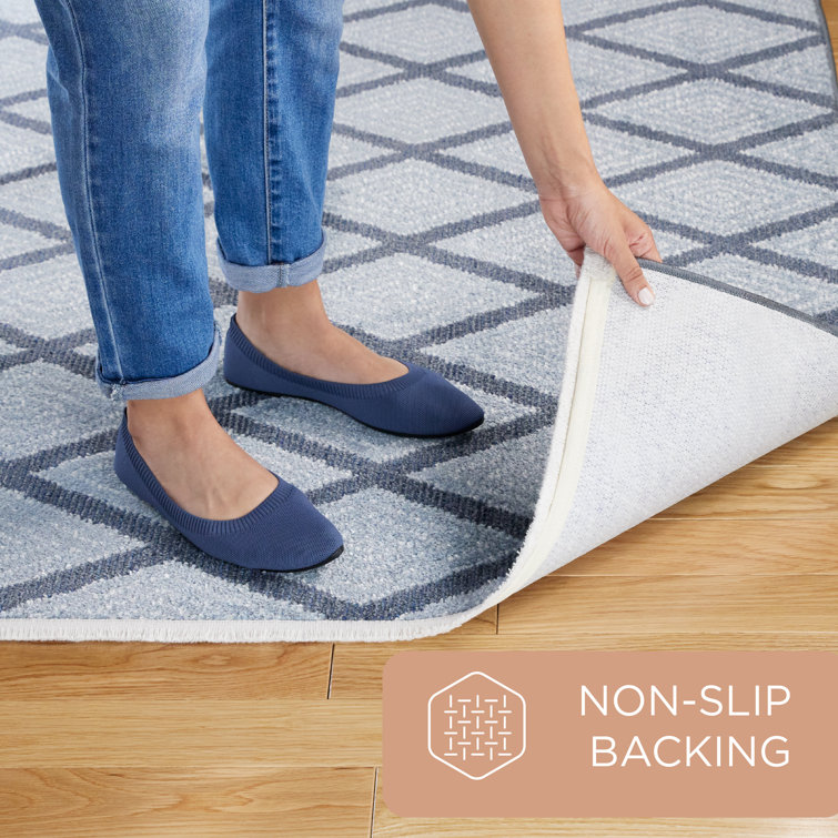 Blue Diamond Pattern 8' x 10' Washable Polyester Area Rug