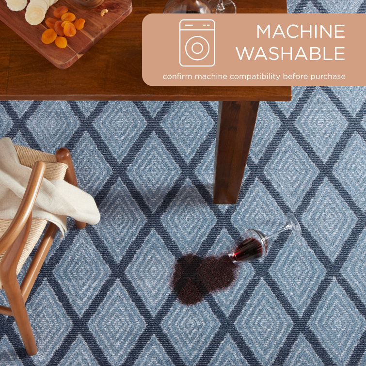 Blue Diamond Pattern 8' x 10' Washable Polyester Area Rug