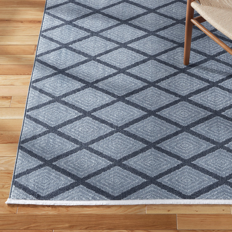 Blue Diamond Pattern 8' x 10' Washable Polyester Area Rug