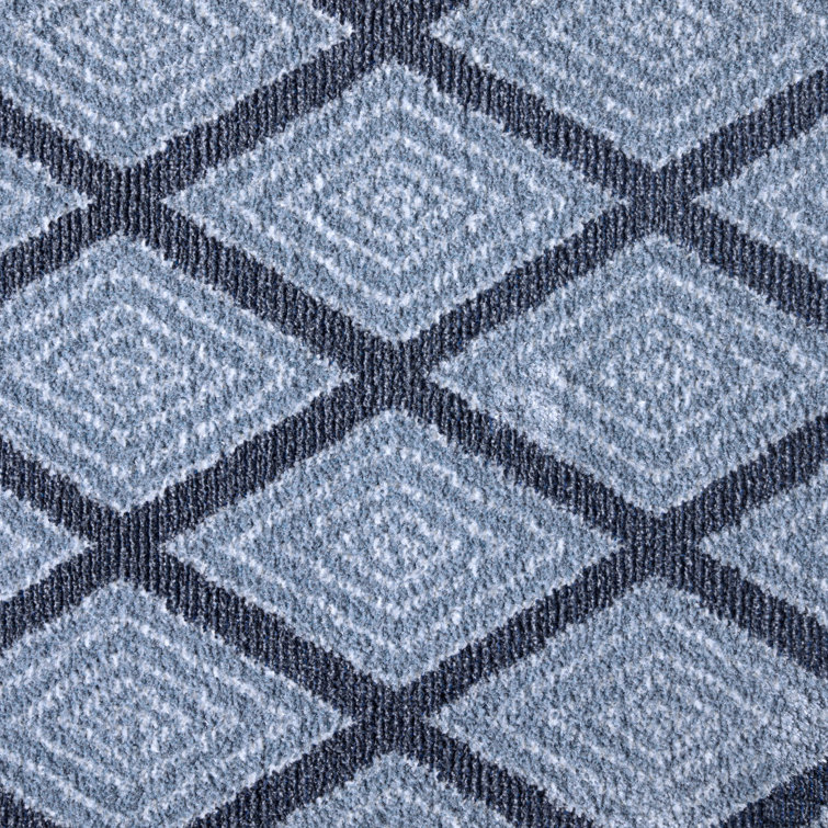 Blue Diamond Pattern 8' x 10' Washable Polyester Area Rug