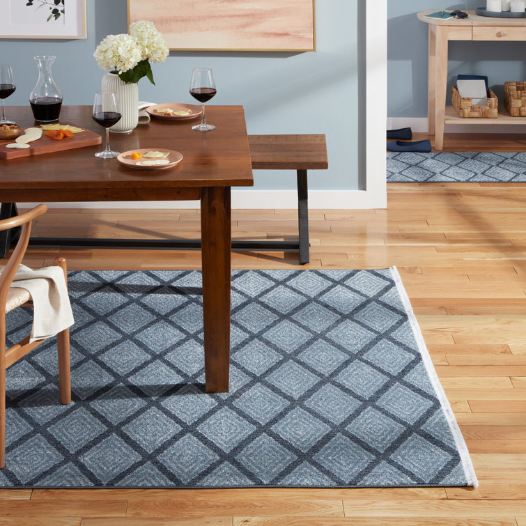Blue Diamond Pattern 8' x 10' Washable Polyester Area Rug