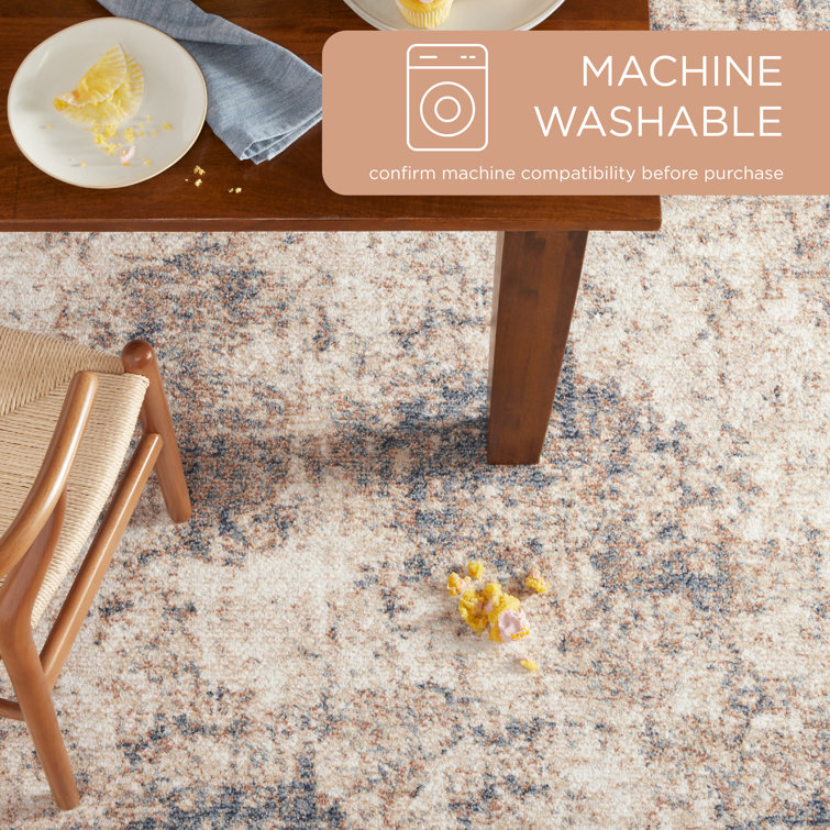 Abstract Brown and Beige Synthetic Washable Area Rug with Non-Slip Backing