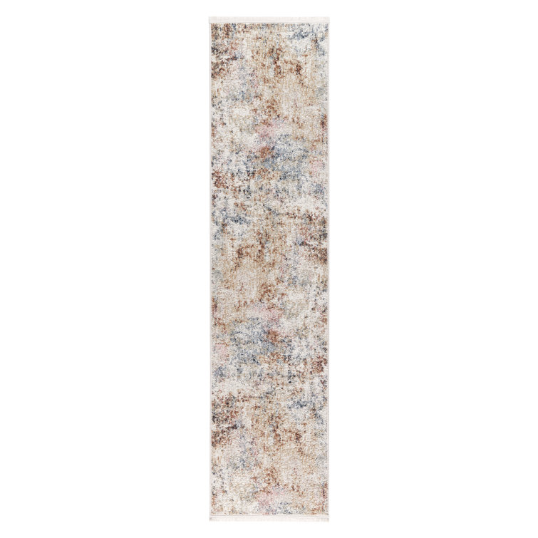 Brown and Beige Abstract Cloud Washable Runner Rug with Non-Slip Backing