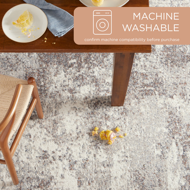Gray Abstract Synthetic Washable Runner Area Rug