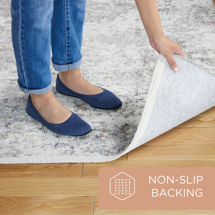 Gray Abstract Synthetic Washable Runner Area Rug