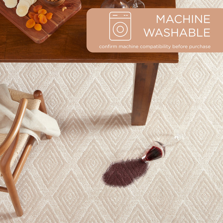 Beige Diamond Pattern Washable Polyester Runner Rug