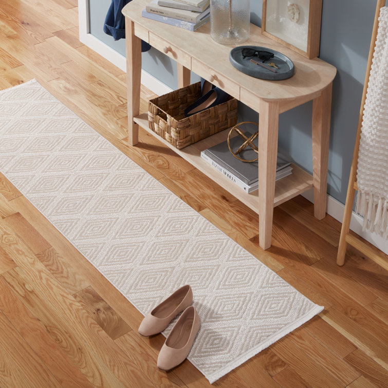 Beige Diamond Pattern Washable Polyester Runner Rug