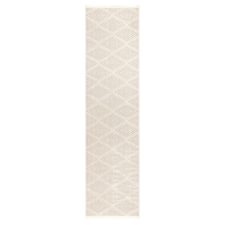 Beige Diamond Pattern Washable Polyester Runner Rug