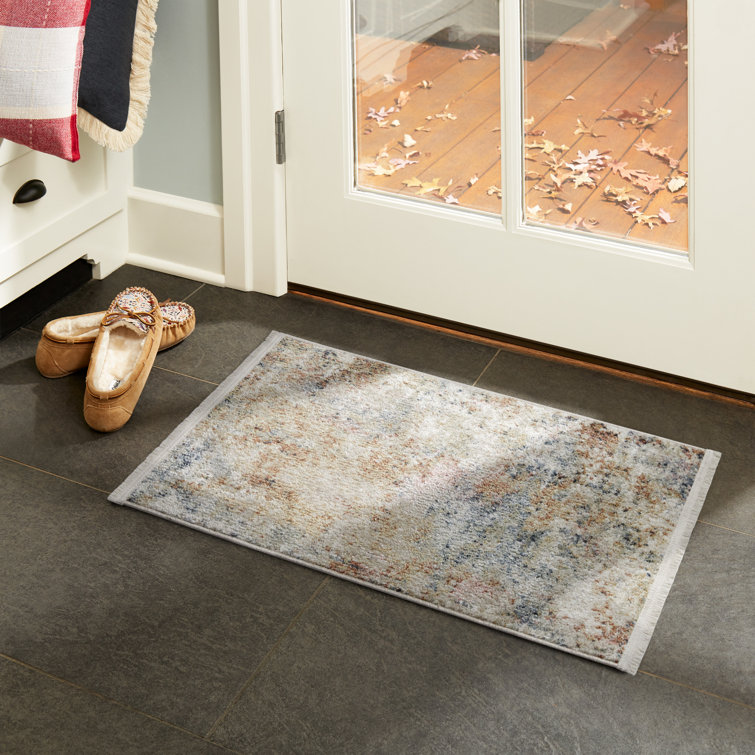 Abstract Brown and Beige Synthetic Washable Area Rug with Non-Slip Backing