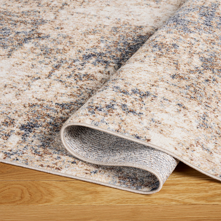 Abstract Brown and Beige Synthetic Washable Area Rug with Non-Slip Backing