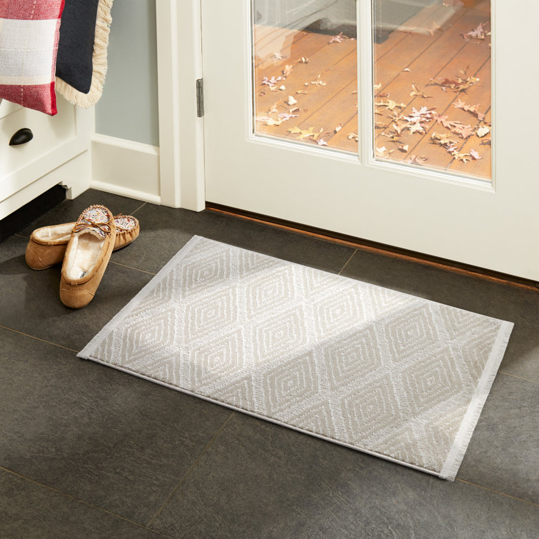 Beige Diamond Pattern Washable Non-Slip Rectangular Rug