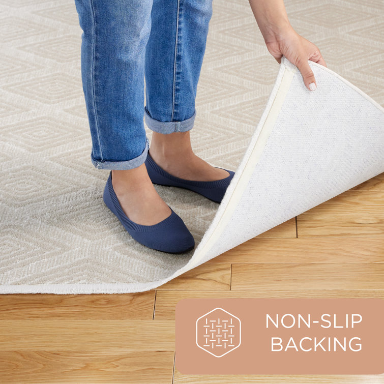 Beige Diamond Pattern Washable Non-Slip Rectangular Rug