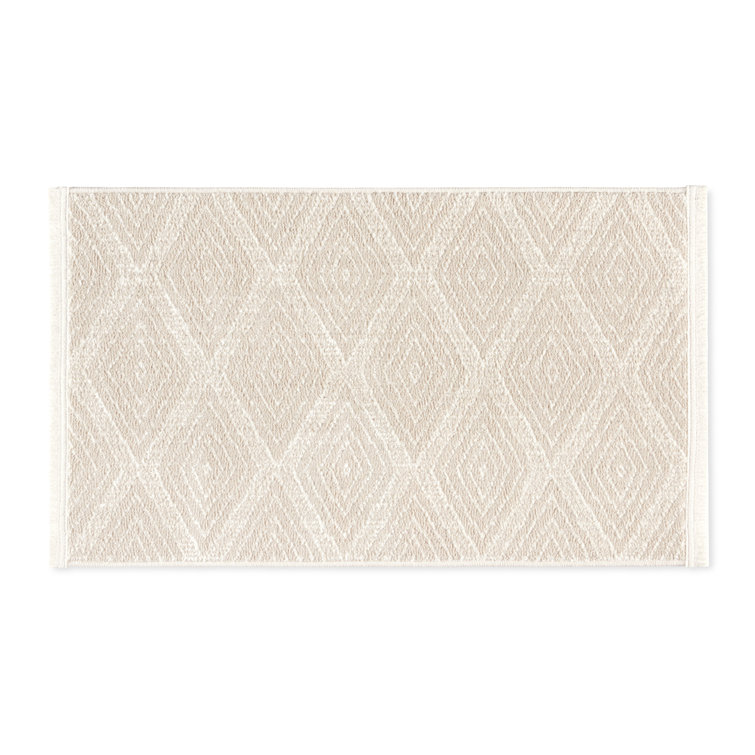 Beige Diamond Pattern Washable Non-Slip Rectangular Rug