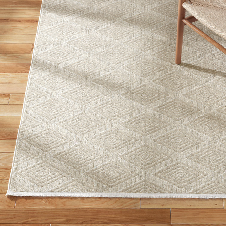 Beige Diamond Pattern Washable Non-Slip Rectangular Rug