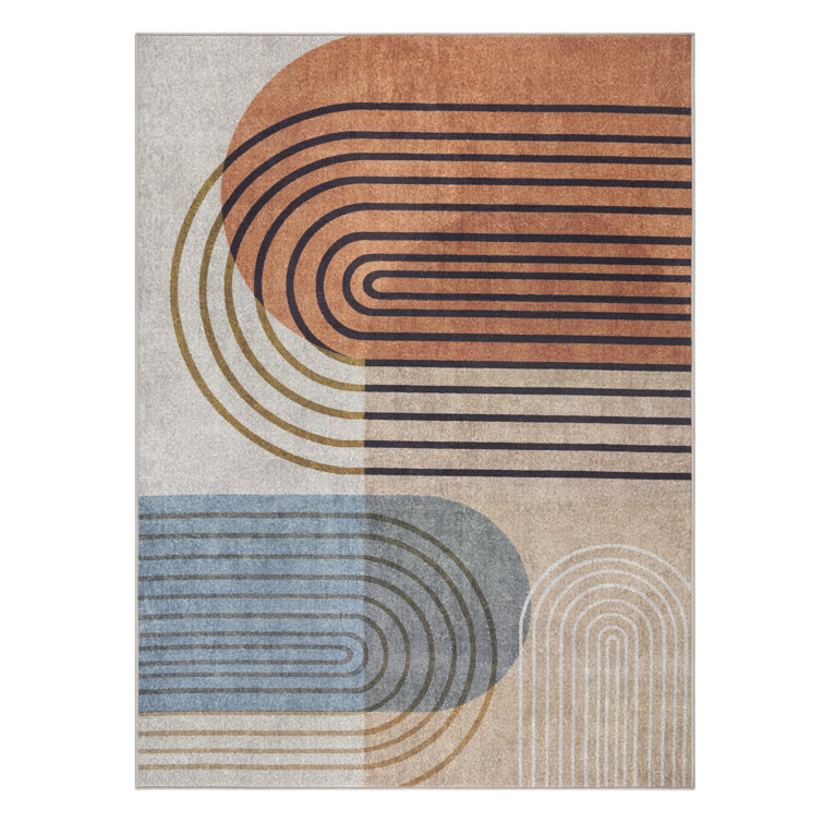 Avani Retro Arch Beige and Rust Synthetic 8' x 10' Washable Area Rug