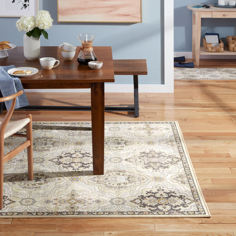 Beige Tufted Synthetic Washable Area Rug with Non-Slip Backing