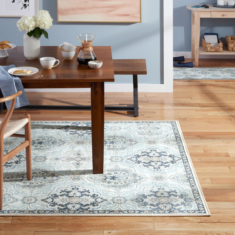 Avani Gray and Blue Medallion Washable Synthetic Area Rug 5' x 7'