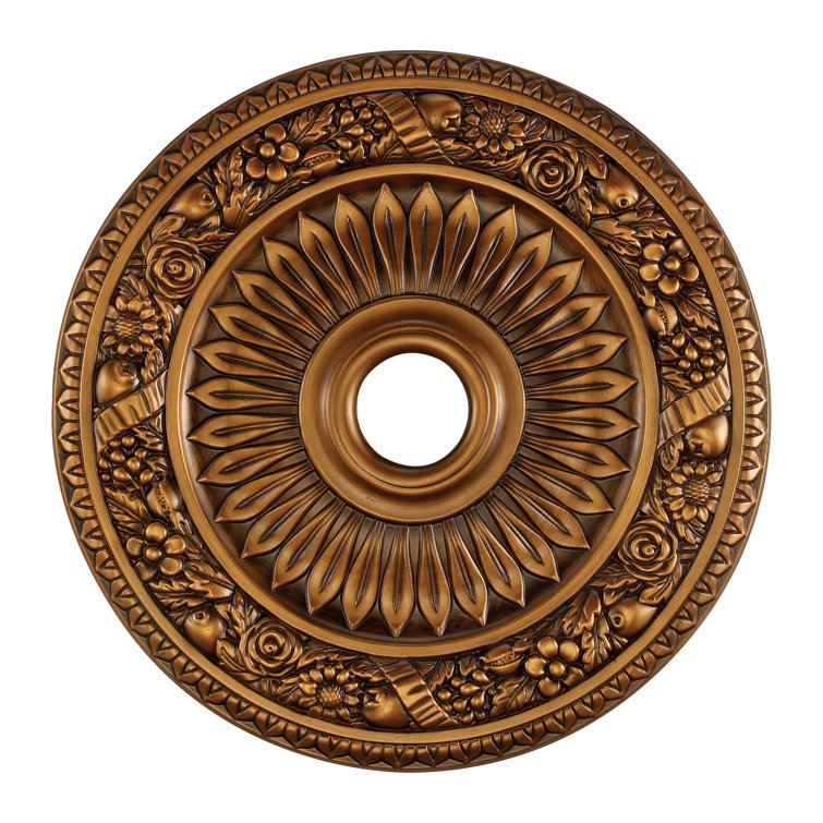 Antique Brass Floral Wreath Ceiling Medallion, 24-Inch