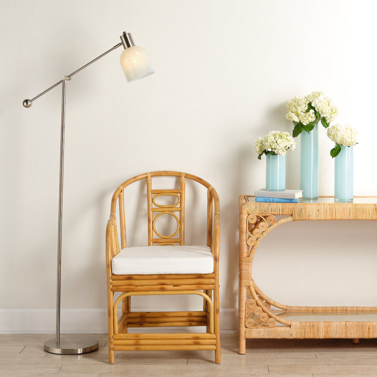 Handcrafted Geometric White Rattan Accent Chair