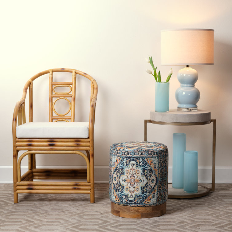 Handcrafted Geometric White Rattan Accent Chair