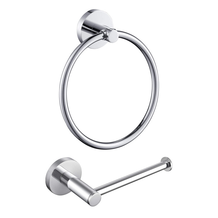 Chrome Circular Metal Bathroom Hardware Set with Towel Ring and Toilet Paper Holder