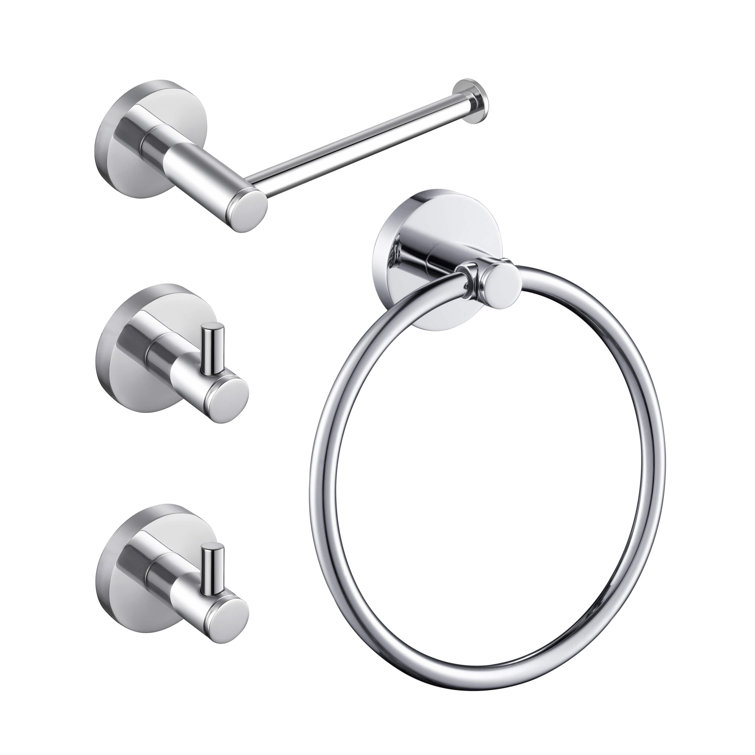 Chrome Circular 4-Piece Modern Bathroom Hardware Set