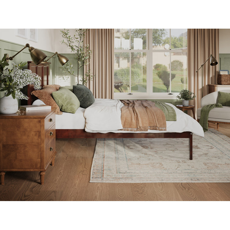 Madison Queen Walnut Upholstered Platform Bed with Storage Drawer