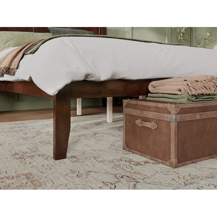 Madison Queen Walnut Upholstered Platform Bed with Storage Drawer
