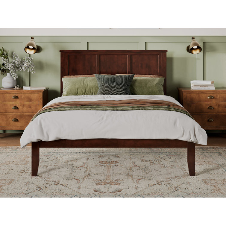 Madison Queen Walnut Upholstered Platform Bed with Storage Drawer