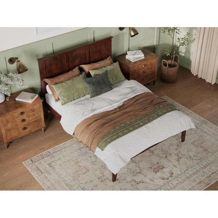 Madison Queen Walnut Upholstered Platform Bed with Storage Drawer