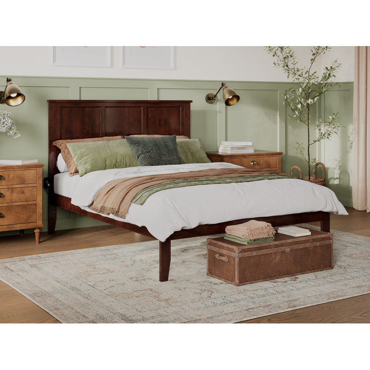 Madison Queen Walnut Upholstered Platform Bed with Storage Drawer