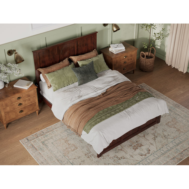 Madison Walnut Queen Wood Platform Bed with Headboard and Slats