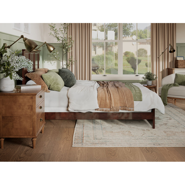 Madison Walnut Queen Wood Platform Bed with Headboard and Slats