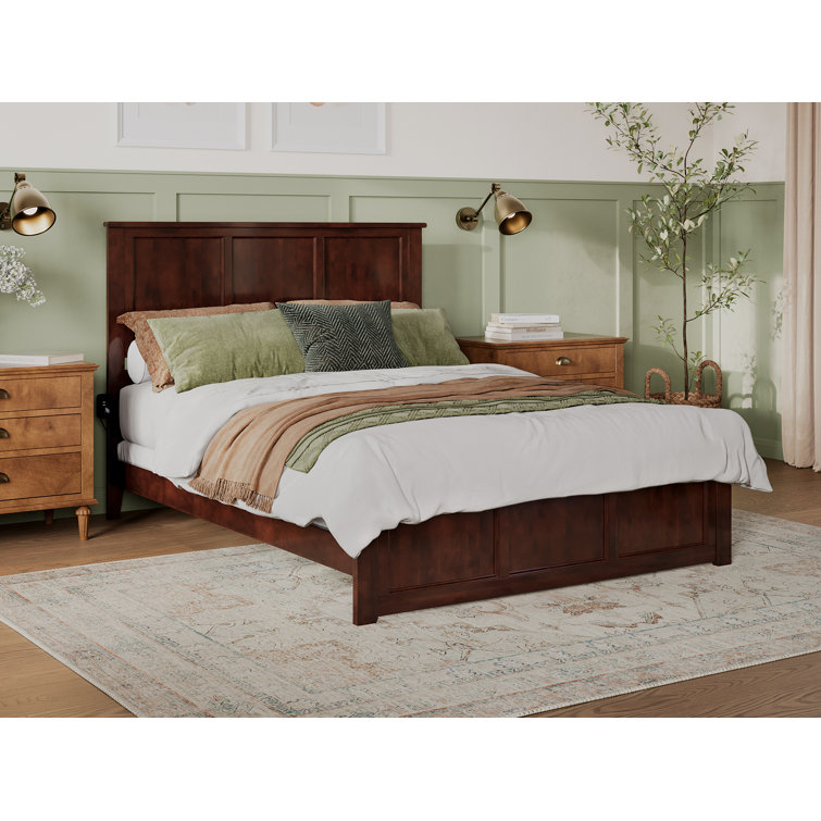 Madison Walnut Queen Wood Platform Bed with Headboard and Slats