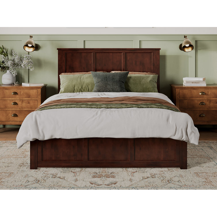 Madison Walnut Queen Wood Platform Bed with Headboard and Slats