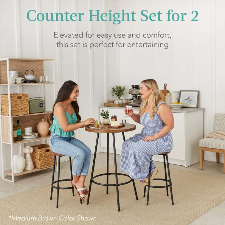 Light Gray Round Counter Height Pub Table with 2 Stools