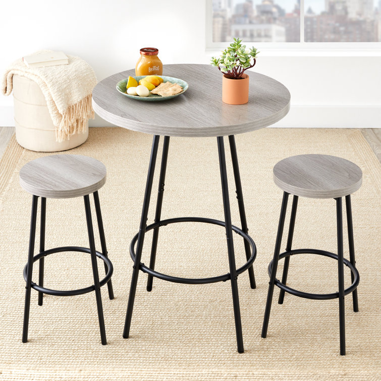 Light Gray Round Counter Height Pub Table with 2 Stools