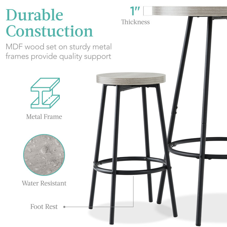 Light Gray Round Counter Height Pub Table with 2 Stools