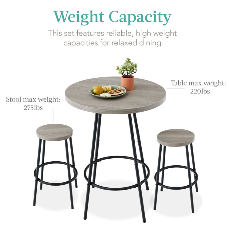 Light Gray Round Counter Height Pub Table with 2 Stools