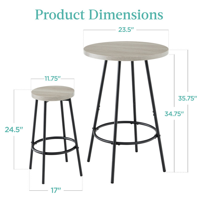 Light Gray Round Counter Height Pub Table with 2 Stools