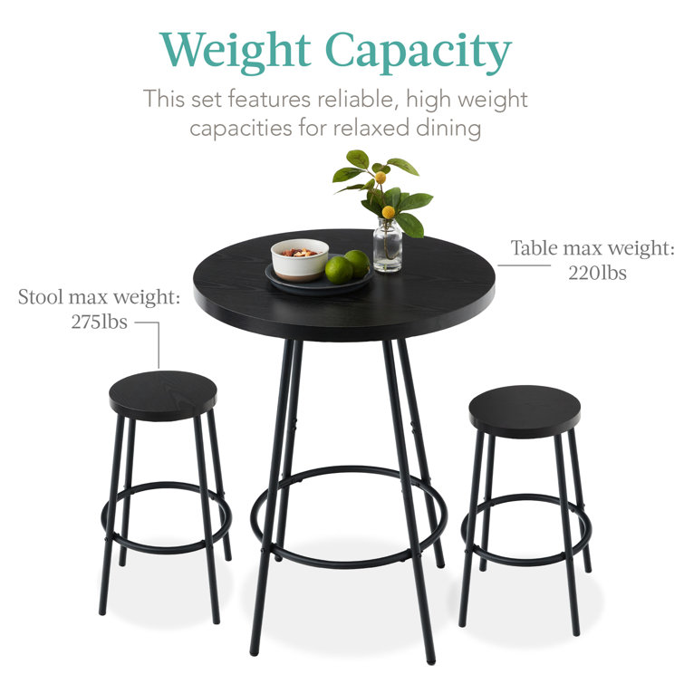 Black Modern Round Counter Height Pub Table Set with 2 Stools