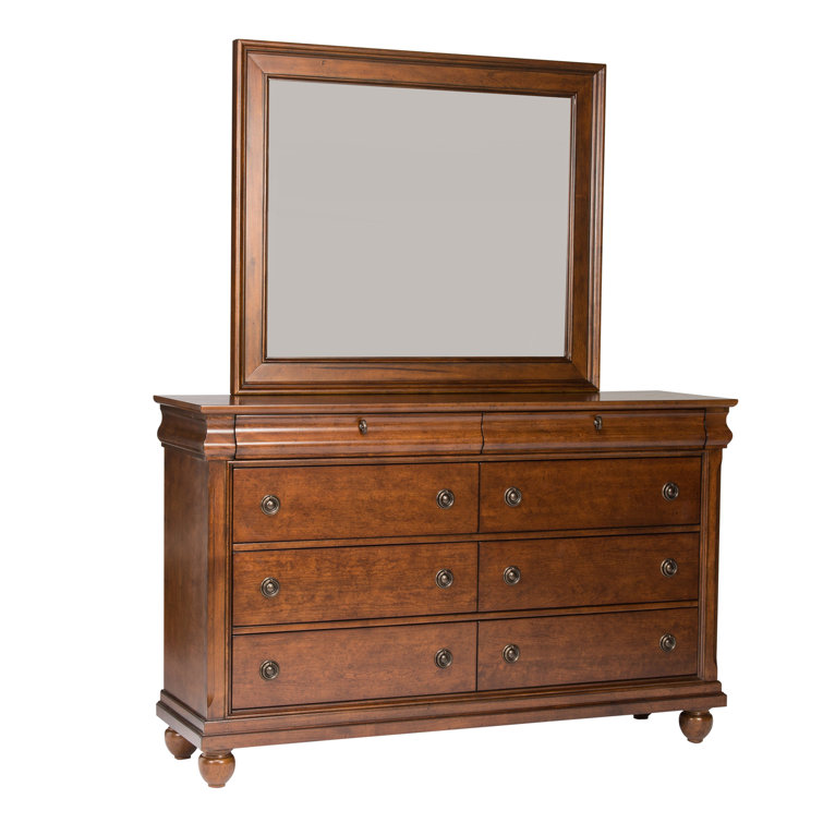 Rustic Cherry 64" Solid Wood 8-Drawer Dresser