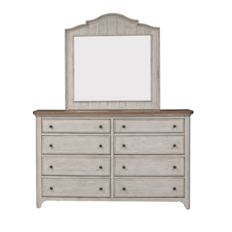 Farmhouse White 8-Drawer Dresser with Mirror