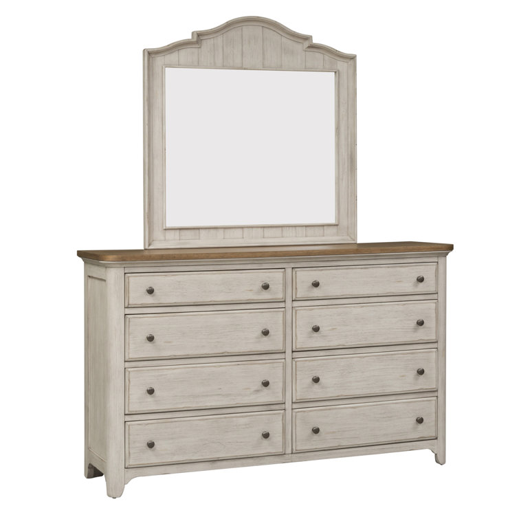 Farmhouse White 8-Drawer Dresser with Mirror