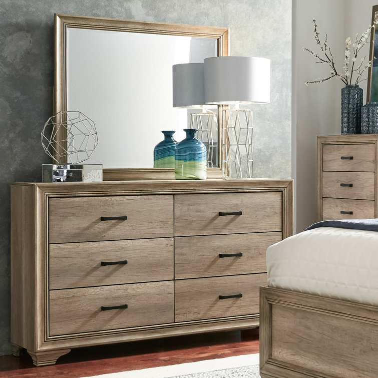 Sandstone Finish Dresser with Beveled Mirror and Dovetail Drawers