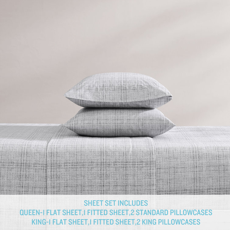 Gray Geometric Cotton Percale Queen Sheet Set
