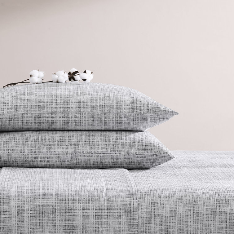 Gray Geometric Cotton Percale Queen Sheet Set