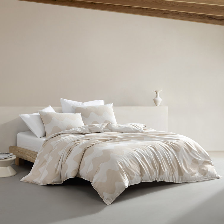 Beige Organic Cotton Jacquard Queen Duvet Cover Set