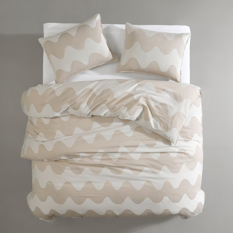 Beige Organic Cotton Jacquard Queen Duvet Cover Set